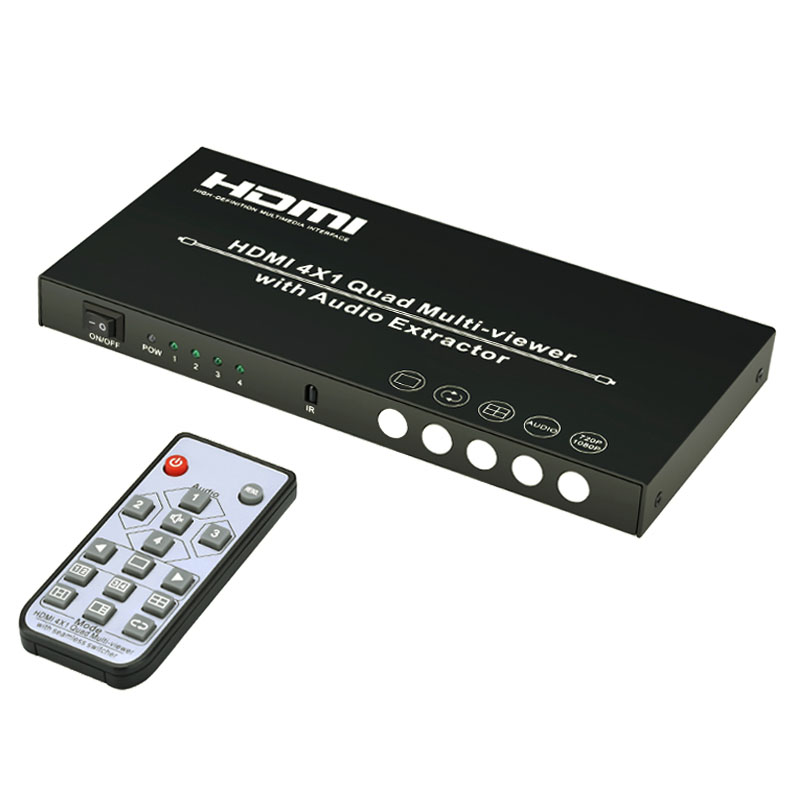 4 port HDMI Quad Multi-Viewer Switcher with adjustable PIP and 4 display modes With Audio Extractor